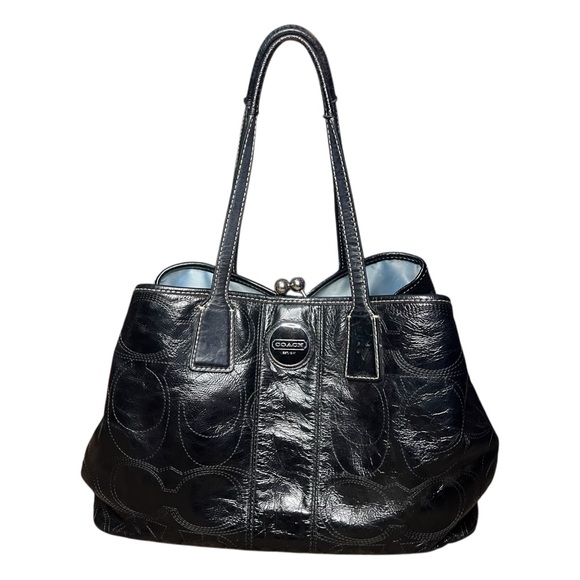 Coach Carryall F15658 Stitched C Black Logo Bag - Picture 1 of 6
